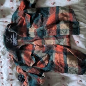 VINTAGE wool shacket plaid medium
